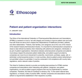 Note for Guidance: Patient and Patient Organization Interactions